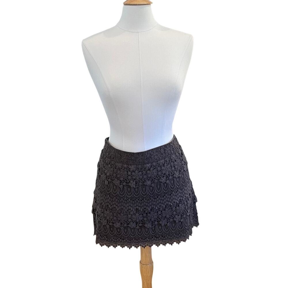 American Eagle Charcoal Gray Lace Tiered Mini Skirt, Y2K, Coquette, Size 12